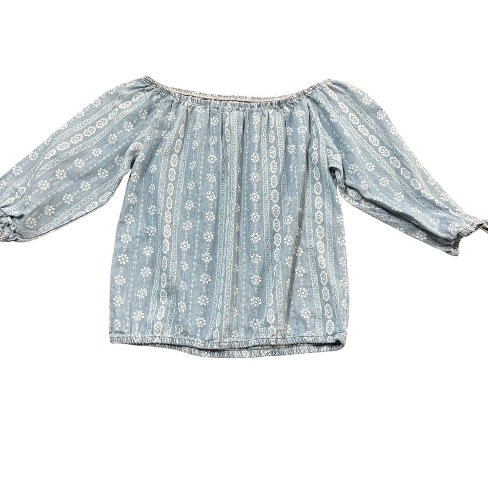 True Craft Women’s chambray with floral pattern, off the shoulder, 3/4 length, M
